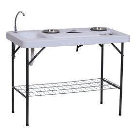 Camping Table 50 with Sink Faucet Stainless Steel Basins Fish Cleaning