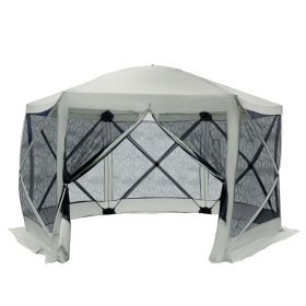 Shaded Sanctuary: 6-Sided Hexagon Pop Up Party Tent with Mesh Netting, Beige
