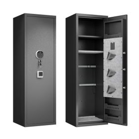 Gun Safes For Home Rifle And Pistols, Fingerprint Electronic Safe With Quick Access, Detachable Partition, No Assembly Required, Black (Color: as picture)